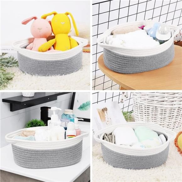 Small Woven Basket 12"x 8" x 5" Cute Rope Room Shelf Storage Basket Cat Dog Toys - Picture 2 of 6